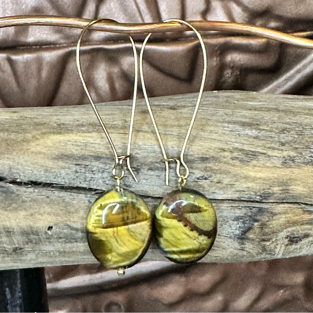 Elegant Gold and Brown Tigereye Dangle Earrings